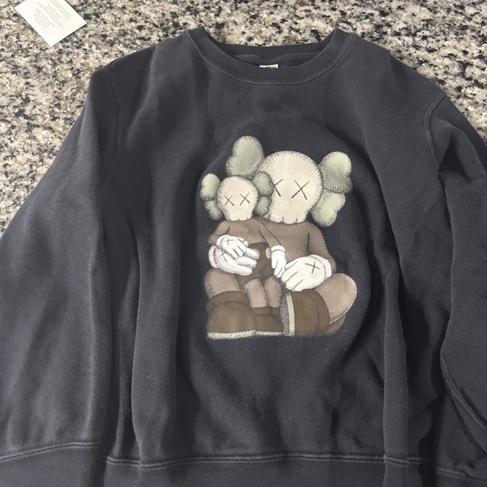 Uniqlo Black Top with Beige Cross Stitch